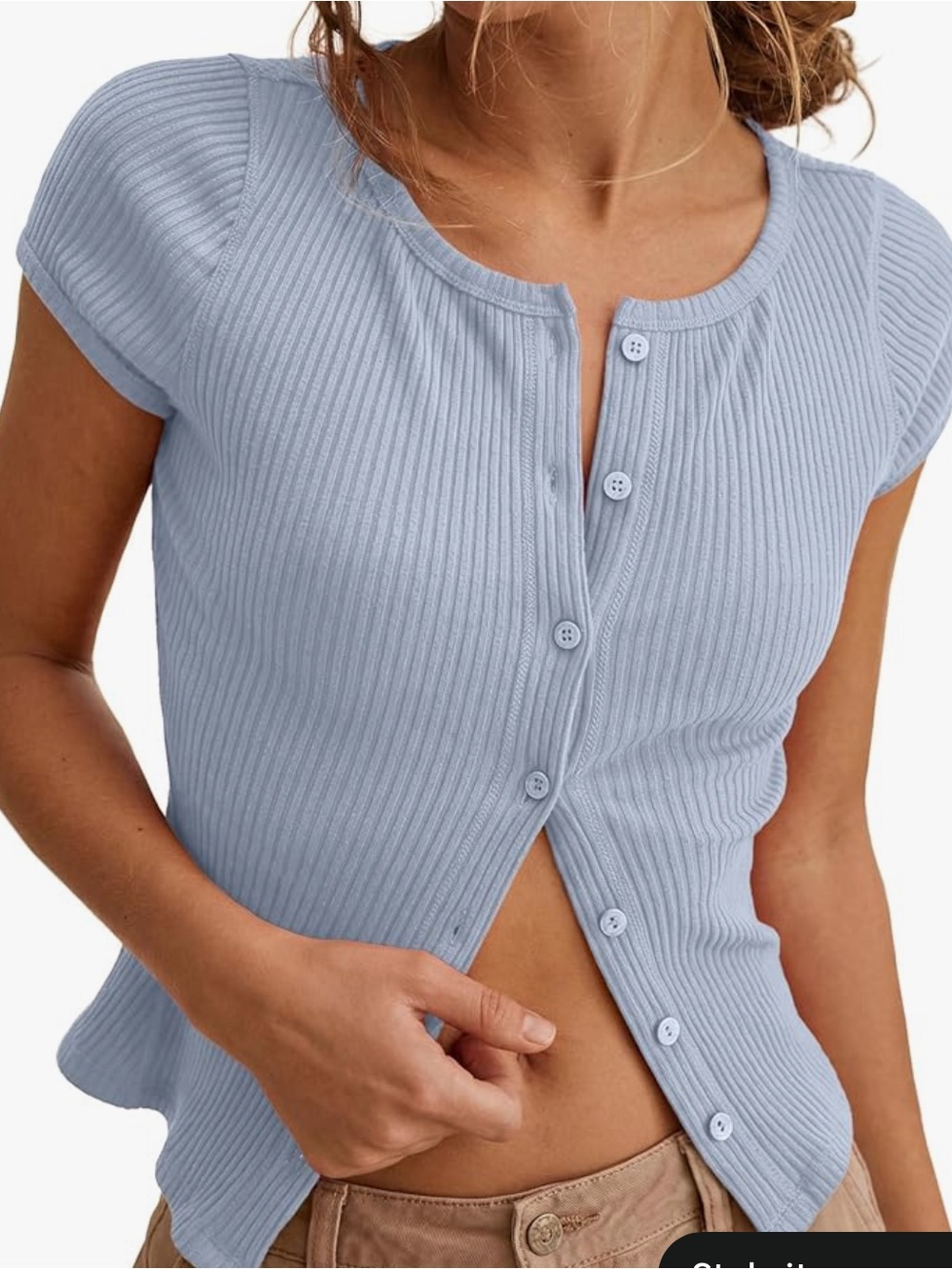 Womens Short Sleeve Shirts Casual Summer Ribbed Knit Tshirt